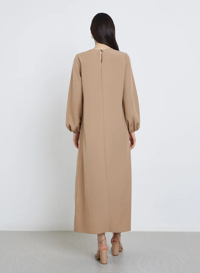تايك تو Take Two Solid Balloon Sleeve A-Line Maxi Dress
