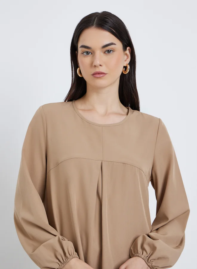 تايك تو Take Two Solid Balloon Sleeve A-Line Maxi Dress