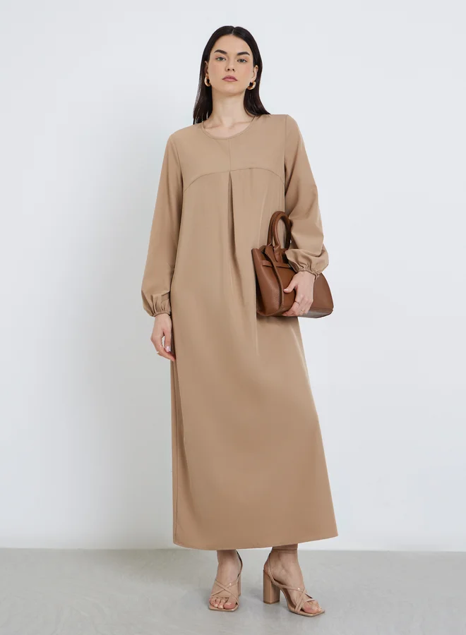 Take Two Take Two Solid Balloon Sleeve A-Line Maxi Dress