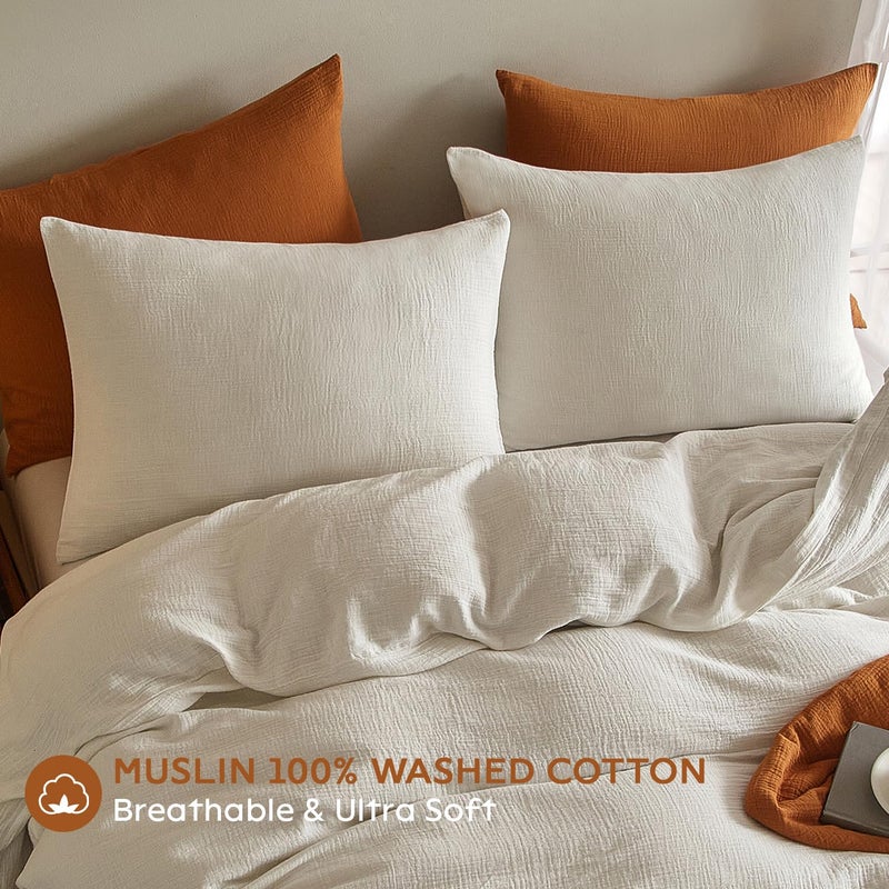 SE SOFTEXLY Muslin Pillowcases Standard Size 100% Cotton, 2 Pack Linen Like Pillow Shams with Envelope Closure, Ultral Soft and Breathable Pillow Case Covers, White, 20" X 26", No Filling - Image 2