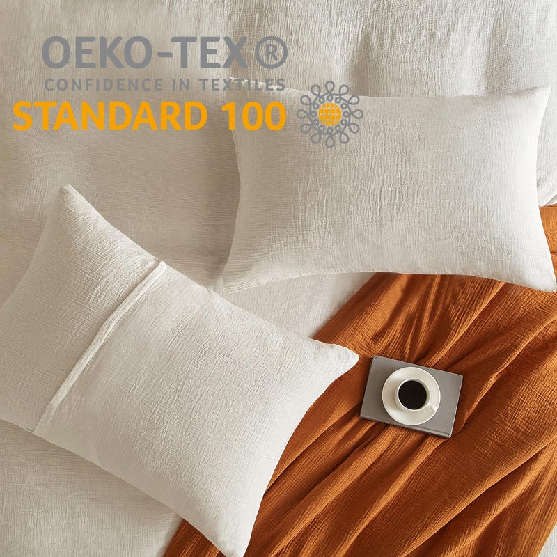 SE SOFTEXLY Muslin Pillowcases Standard Size 100% Cotton, 2 Pack Linen Like Pillow Shams with Envelope Closure, Ultral Soft and Breathable Pillow Case Covers, White, 20" X 26", No Filling - Image 3