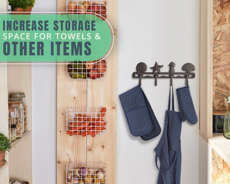 Comfify Vintage Seashell Coat Hook Hanger Rustic Cast Iron Wall Hanger W/ 4 Decorative Hooks - Includes Screws And Anchors - Beach House Decor - Brown - Image 5