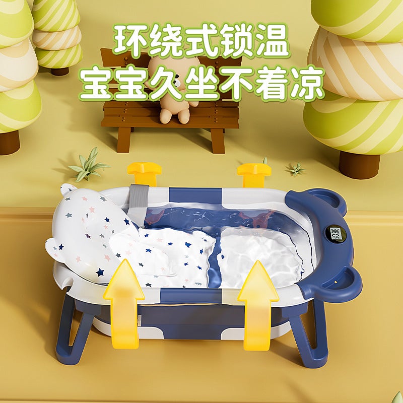Baby Temperature-Sensing Intelligent Foldable Children'S Bath Tub Household Newborn Baby Bath Tub Sitting And Lying Baby Bath Tub - Image 4