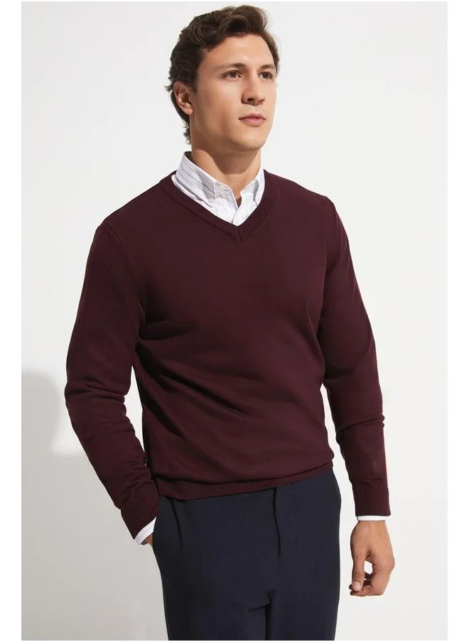 JUNE June Men V-Neck Knitwear Sweater Plum