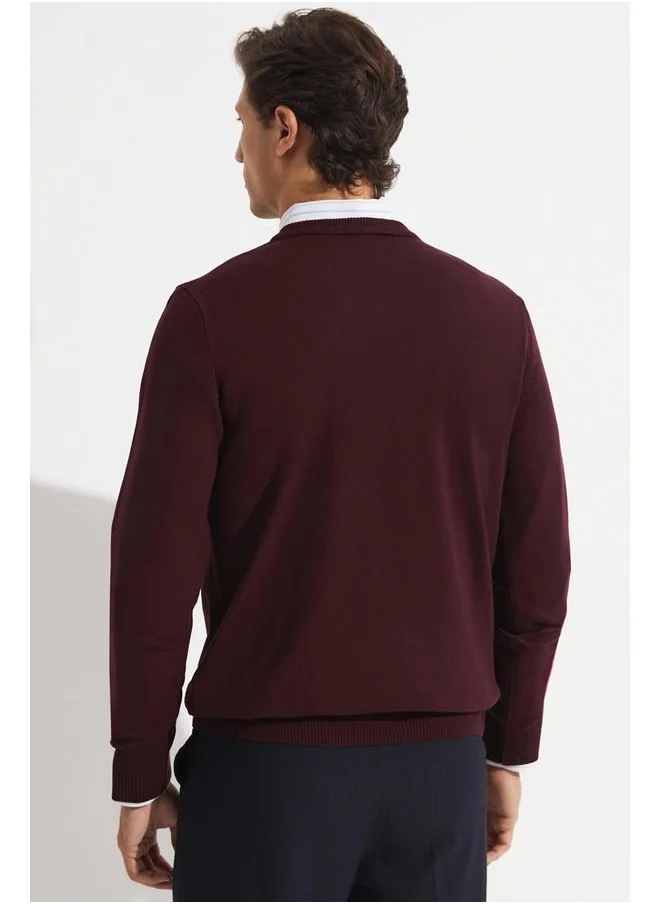 JUNE June Men V-Neck Knitwear Sweater Plum