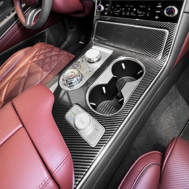 JUIVEEL ABS Central Gear Shift Panel Cover Center Console Gear Shift Panel Cover Compatible with Genesis GV80 2025 PE Accessories Carbon Fiber Style Center Control Cover