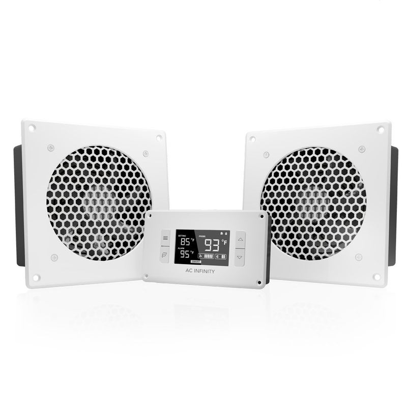 AC Infinity AC Infinity AIRPLATE T8 White, Quiet Cooling Dual-Fan System 6" with Thermostat Control, for Home Theater AV Cabinets  - Image 1