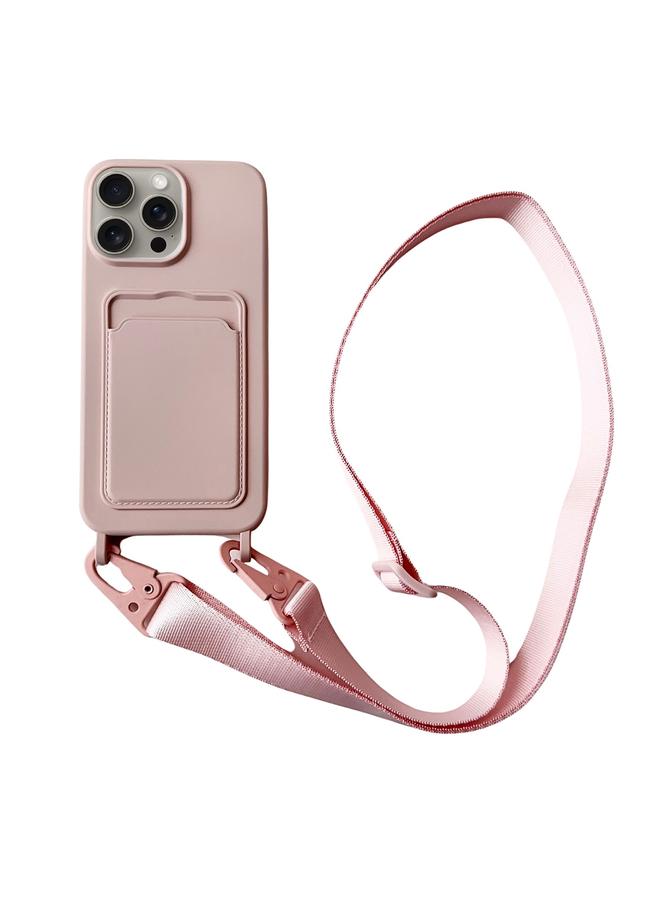 S-TOP Case For iPhone 15 Pro Max Card Slot Liquid Silicone Phone Case with Lanyard - Image 1