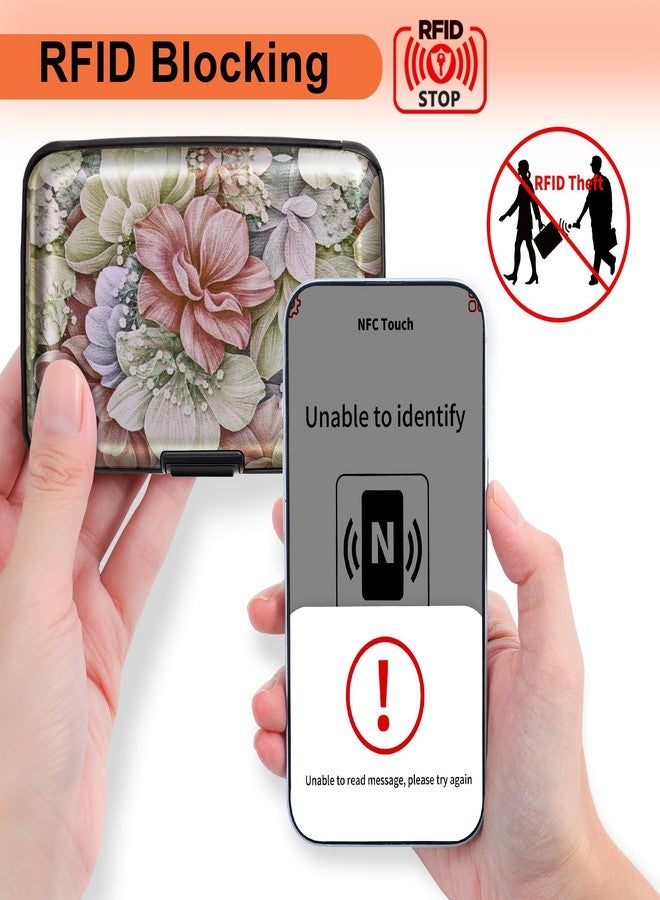 Mayski Credit Card Holder, RFID Blocking, Aluminum Alloy Hard Case, Small Mini Business Metal Wallet for Women Men, Happy Flower - Image 2