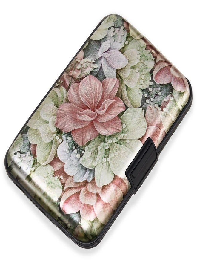 Mayski Credit Card Holder, RFID Blocking, Aluminum Alloy Hard Case, Small Mini Business Metal Wallet for Women Men, Happy Flower - Image 1