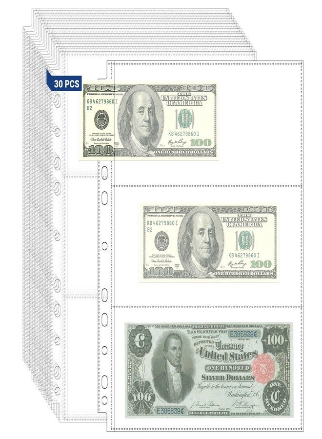 ENPOINT 180 Pockets Acid Free Currency Sleeves, 30 Pack Dollar Bill Sleeves for Collecting Cash, Banknotes or Coupons, Fit for 3 Ring Binder Currency Album, Non Stick and Non Glare - Image 1