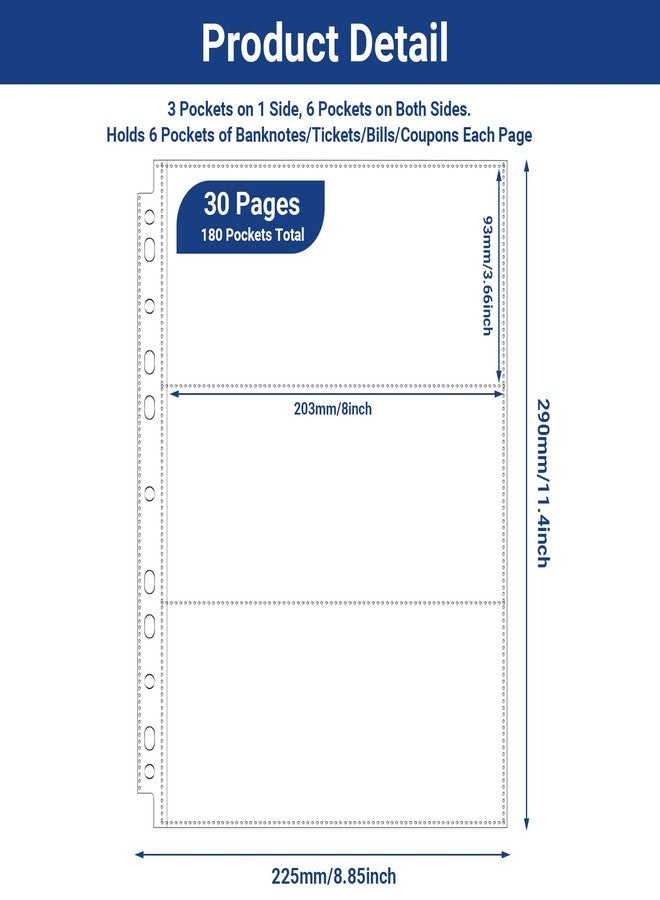 ENPOINT 180 Pockets Acid Free Currency Sleeves, 30 Pack Dollar Bill Sleeves for Collecting Cash, Banknotes or Coupons, Fit for 3 Ring Binder Currency Album, Non Stick and Non Glare - Image 2