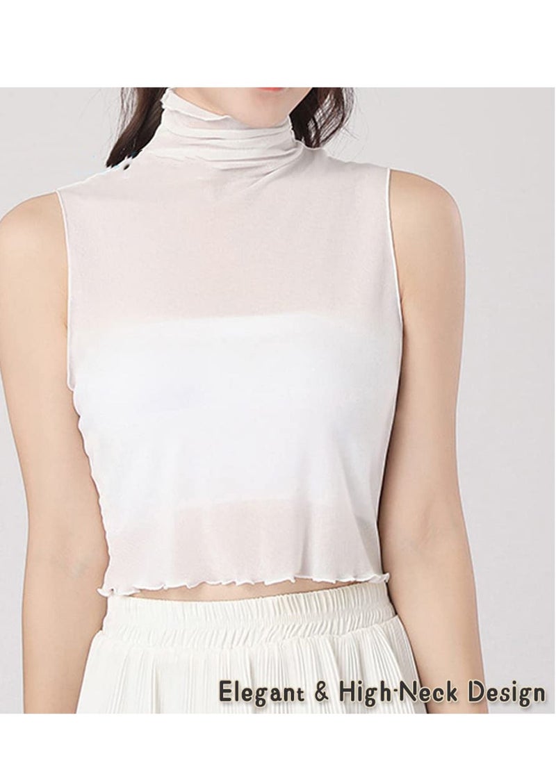 SYOSI Women Fake Collar Girls Thin Base Shirt Pure White Half High Neck Gauze See Through Base Shirt Round Collar Half Shirt False Collar False Collar for Girls and Women - Image 5