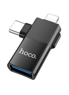hoco UA17 2-in-1 iPhone Male + Type-C Male to USB Female OTG Adapter – Universal for Apple & Android, Data Transfer, File Access, and Charging