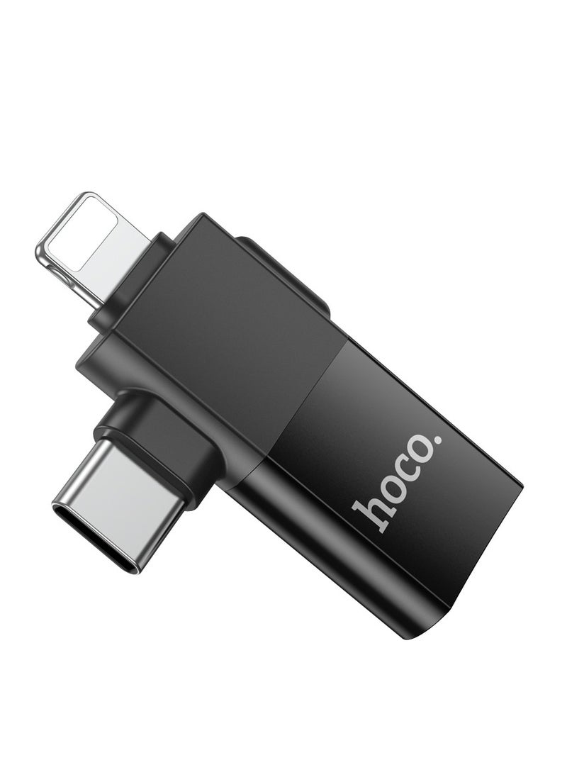hoco. - hoco UA17 2-in-1 iPhone Male + Type-C Male to USB Female OTG Adapter – Universal for Apple & Android, Data Transfer, File Access, and Charging - Image 1