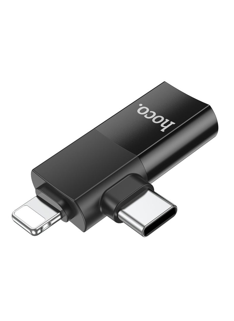 hoco. - hoco UA17 2-in-1 iPhone Male + Type-C Male to USB Female OTG Adapter – Universal for Apple & Android, Data Transfer, File Access, and Charging - Image 1