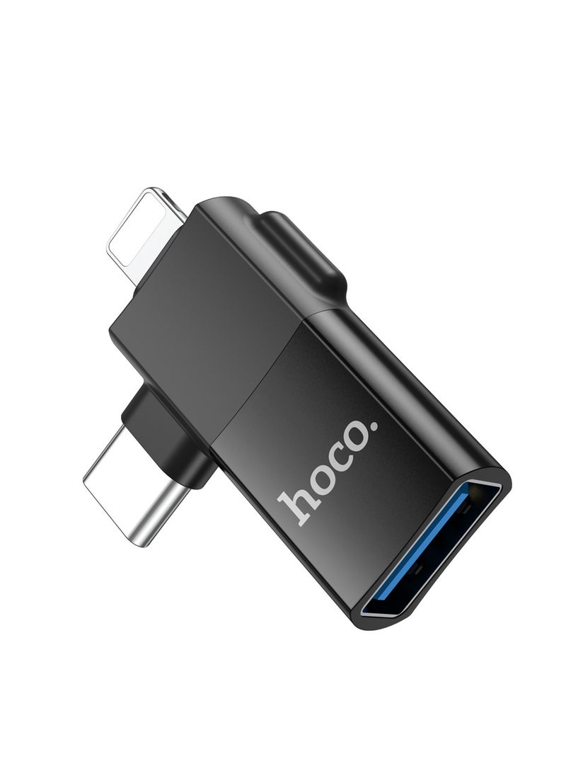 hoco. - hoco UA17 2-in-1 iPhone Male + Type-C Male to USB Female OTG Adapter – Universal for Apple & Android, Data Transfer, File Access, and Charging - Image 1