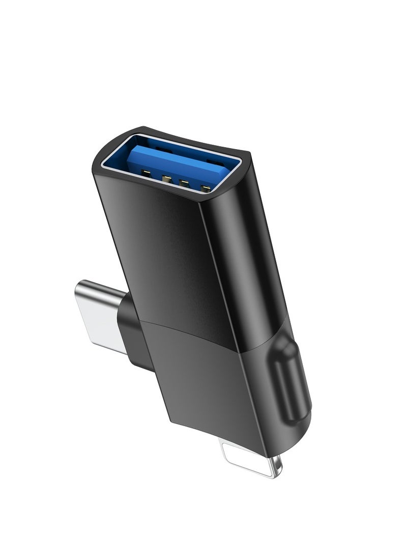 hoco. - hoco UA17 2-in-1 iPhone Male + Type-C Male to USB Female OTG Adapter – Universal for Apple & Android, Data Transfer, File Access, and Charging - Image 1