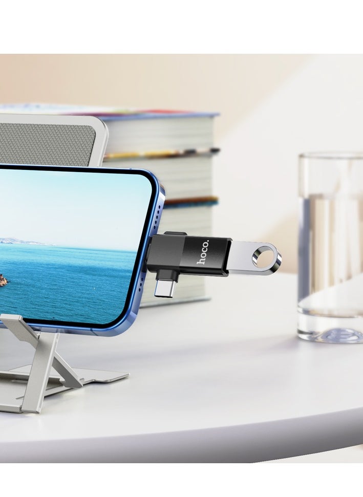 hoco. - hoco UA17 2-in-1 iPhone Male + Type-C Male to USB Female OTG Adapter – Universal for Apple & Android, Data Transfer, File Access, and Charging - Image 1