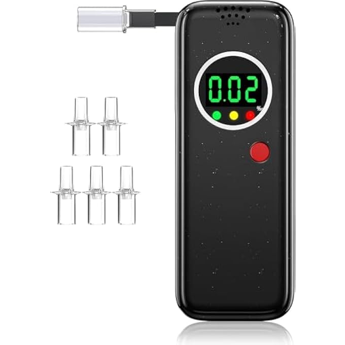 rayihni Breathalyser Alcohol Tester, High Precision Per Mille Meter with Digital Colour LCD Display, Professional Alcohol Tester with 10Pcs Mouthpieces (Black) - Image 1