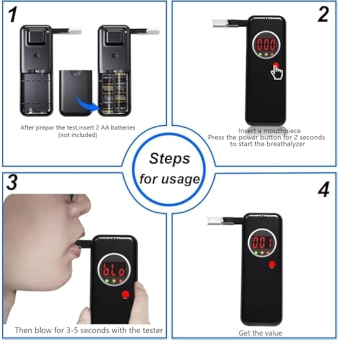 rayihni Breathalyser Alcohol Tester, High Precision Per Mille Meter with Digital Colour LCD Display, Professional Alcohol Tester with 10Pcs Mouthpieces (Black) - Image 3