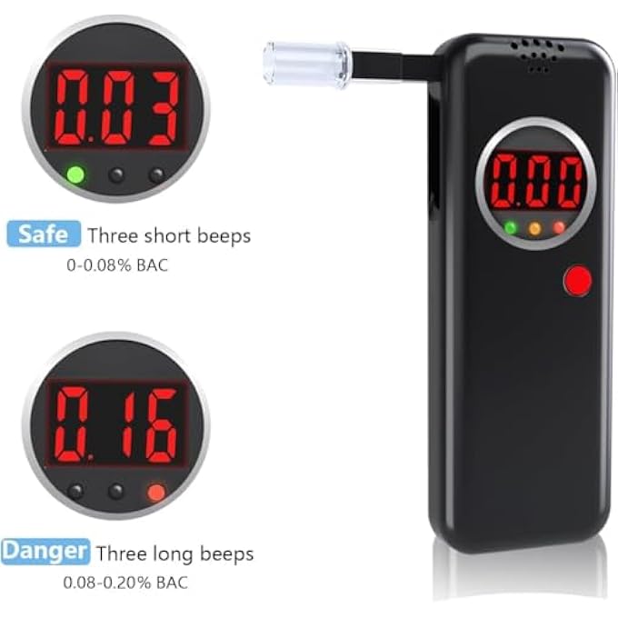 rayihni Breathalyser Alcohol Tester, High Precision Per Mille Meter with Digital Colour LCD Display, Professional Alcohol Tester with 10Pcs Mouthpieces (Black) - Image 2