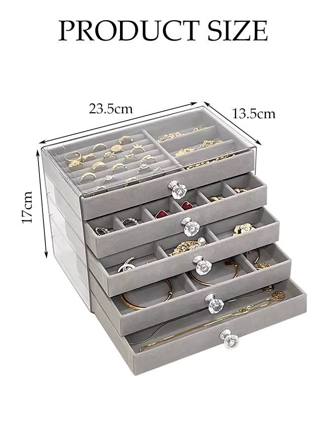 DUNISO 5 Layers Jewelry Box,Jewelry Holder Organizer with Drawer,Portable Jewelry Display Rack,Jewelry Tray Storage Case with Compartments,Durable and Sturdy, Dustproof,Detachable,for Necklaces, Rings, Earrings, Bracelets - Image 2