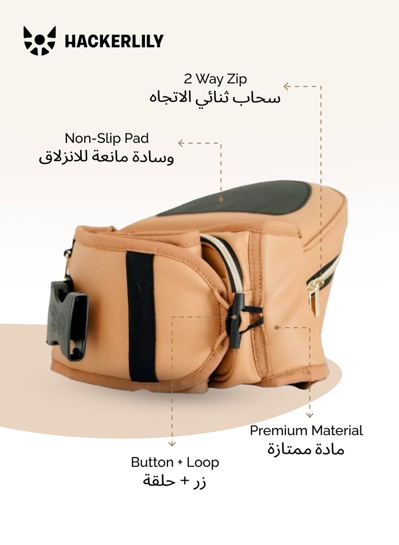 Hackerlily Ergonomic Hip Seat Baby Carrier | Strap-Free Hipseat with Storage & Bottle Holder | Non-Slip Seat | Vegan Leather | For Babies & Toddlers | 30×18×15 CM - Image 4