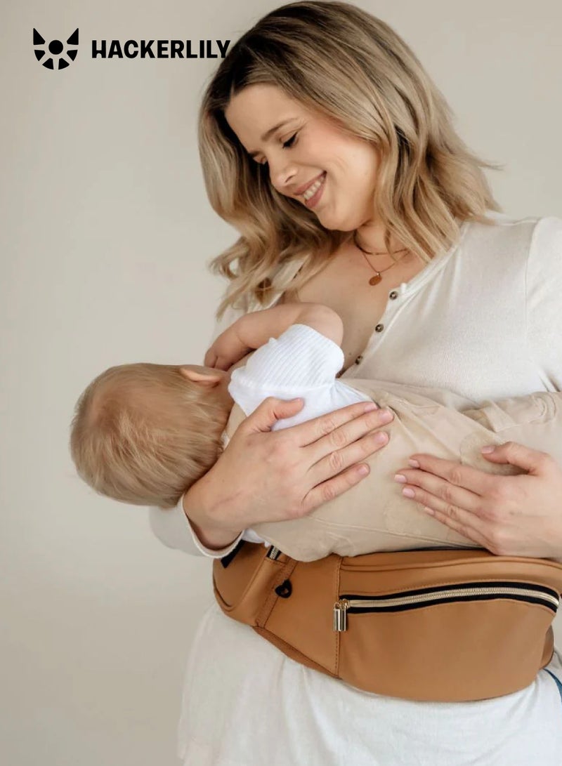 Hackerlily Ergonomic Hip Seat Baby Carrier | Strap-Free Hipseat with Storage & Bottle Holder | Non-Slip Seat | Vegan Leather | For Babies & Toddlers | 30×18×15 CM - Image 2