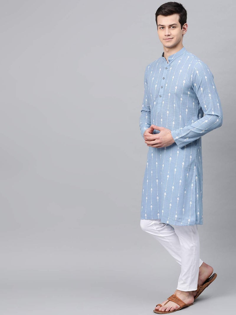 See Designs Men's Cotton Regular Kurta with Pyjama (SDMDWKT83301_Blue_2XL) - Image 4