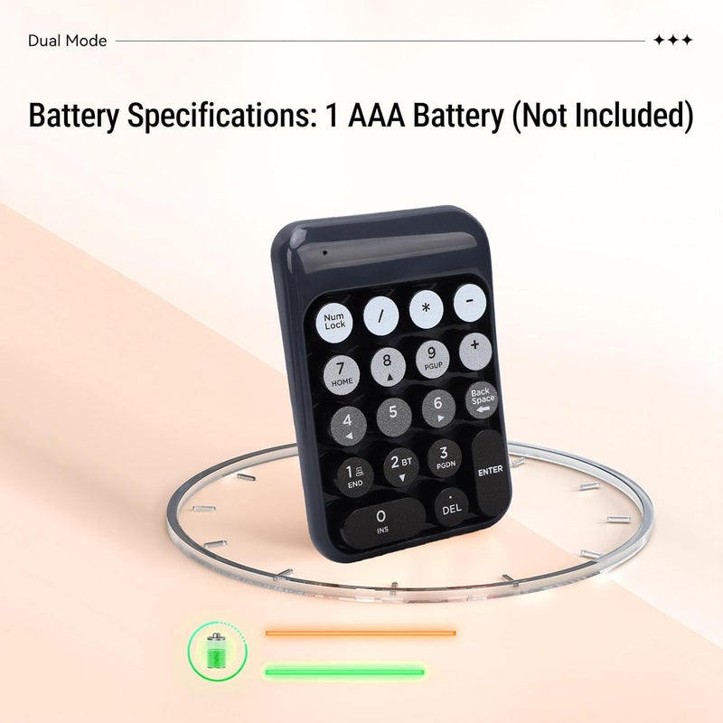 لوحة أرقام لاسلكية، لوحة مفاتيح رقمية لاسلكية بتقنية 2.4G و18 زرًا، مع غطاء أزرار مقعر ومريح، لاستخدامها في إدخال البيانات المحاسبية المالية والأعمال المنزلية (أسود) - Image 3