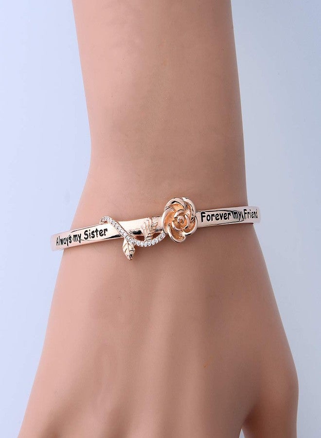 HOLLP Best Friend Bracelet Sister Gift Always My Sister Forever My Friend Cuff Bracelet with Rose Flower Gift for Sisters Friendship Jewelry (Gold) - Image 5