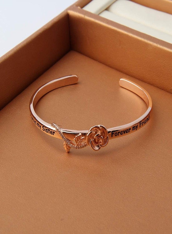 HOLLP Best Friend Bracelet Sister Gift Always My Sister Forever My Friend Cuff Bracelet with Rose Flower Gift for Sisters Friendship Jewelry (Gold) - Image 3