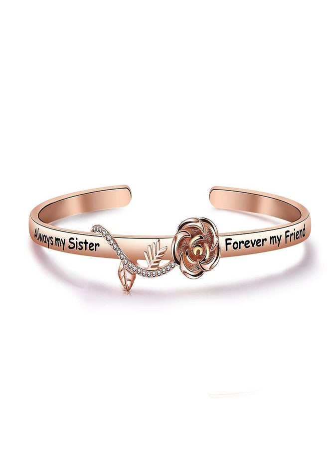 HOLLP Best Friend Bracelet Sister Gift Always My Sister Forever My Friend Cuff Bracelet with Rose Flower Gift for Sisters Friendship Jewelry (Gold) - Image 1