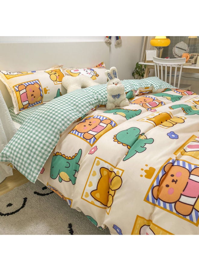 غطاء لحاف من القطن المغسول مكون من أربع قطع، غطاء لحاف فردي لغرف النوم للطلاب، غطاء لحاف من ثلاث قطع، ملاءة سرير شخصية - اللون: ألبوم صور كنز لطيف - المواصفات: 200 × 230 سم [غطاء لحاف فردي] - Image 1