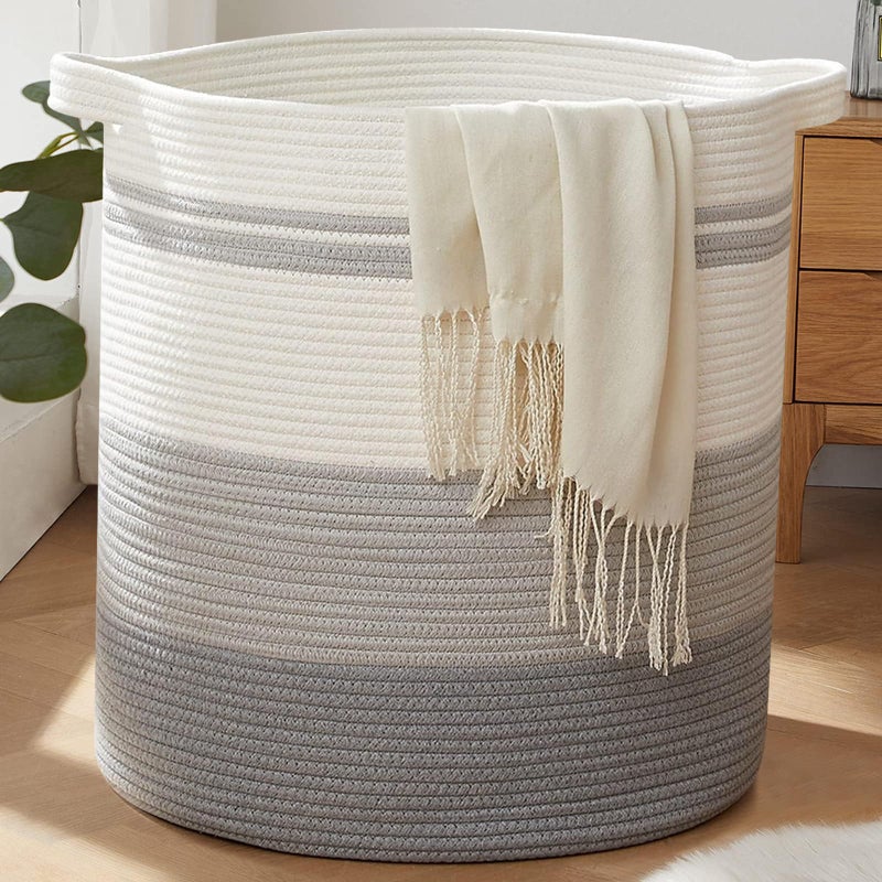 OIAHOMY 115L Laundry Baskets Hamper with Handles, Decorative Basket for Living room, Woven Storage Basket for Toys Bin,Pillows, Blankets, Clothes-20x22.5in-Gradient Grey - Image 1