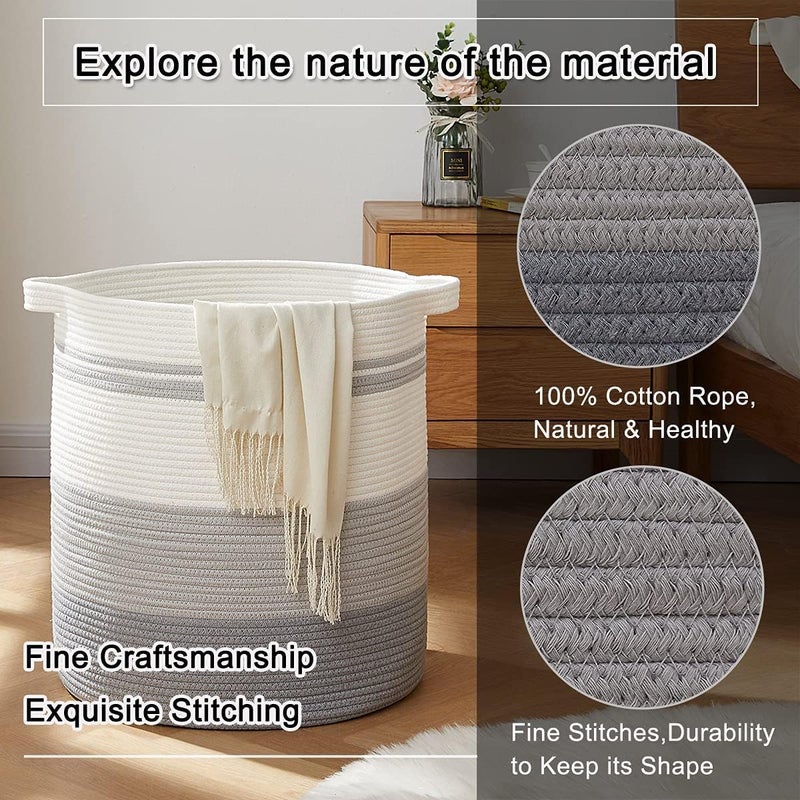 OIAHOMY 115L Laundry Baskets Hamper with Handles, Decorative Basket for Living room, Woven Storage Basket for Toys Bin,Pillows, Blankets, Clothes-20x22.5in-Gradient Grey - Image 5