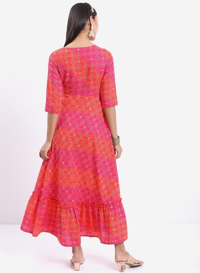 كيتش فستان طويل مطبع بالكامل مع أكمام 3/4 - Image 3