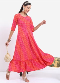 Ketch All Over Print 3/4 Sleeves A-Line Maxi Dress by Styli  - Image 1