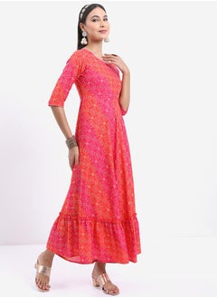 Ketch All Over Print 3/4 Sleeves A-Line Maxi Dress by Styli  - Image 4