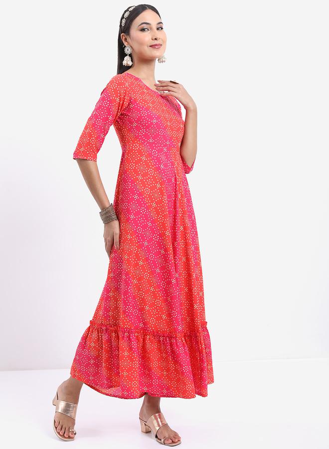 كيتش فستان طويل مطبع بالكامل مع أكمام 3/4 - Image 4