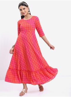 Ketch All Over Print 3/4 Sleeves A-Line Maxi Dress by Styli  - Image 2
