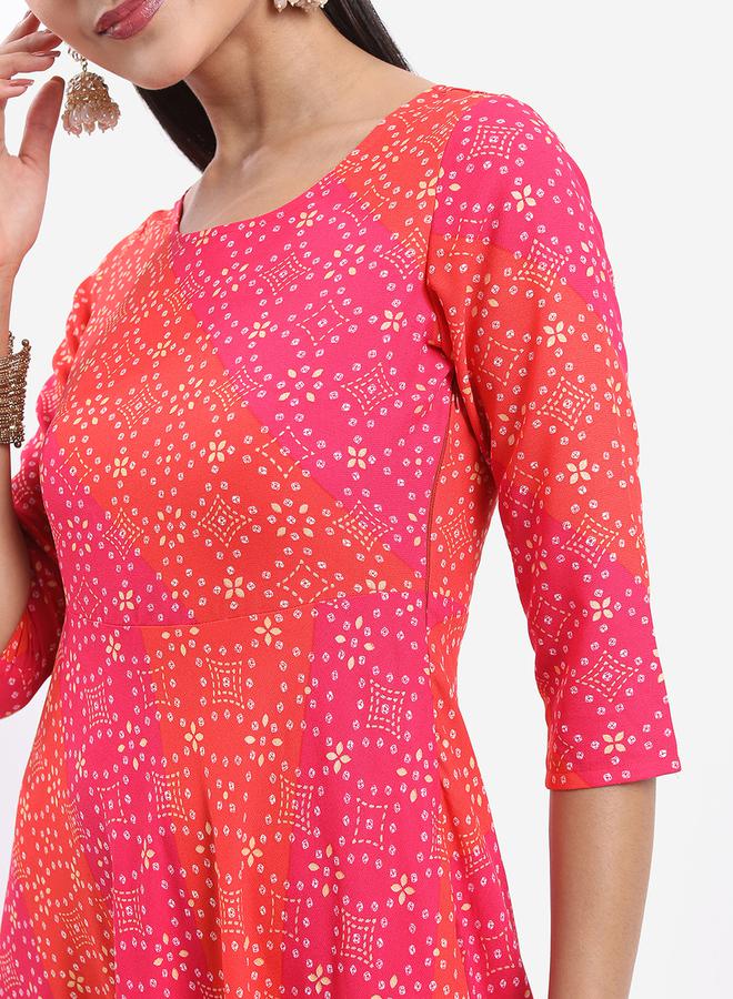 كيتش فستان طويل مطبع بالكامل مع أكمام 3/4 - Image 5