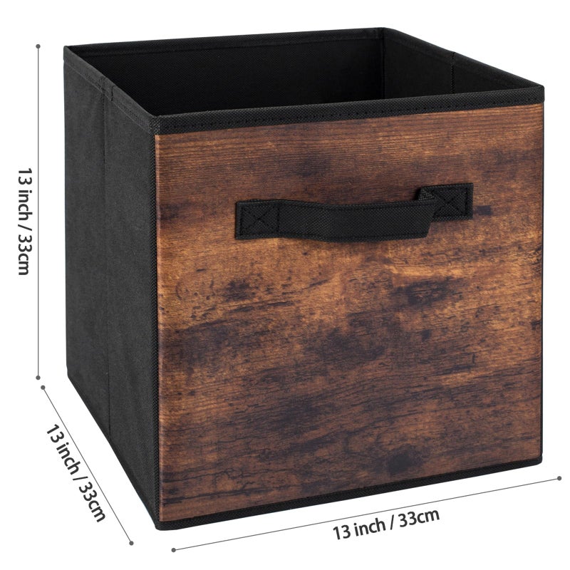 EWES 13 Inch Fabric Storage Cubes, 6 Pack Foldable Storage Bins with Handle, Storage Baskets Box for Shelves, Closet, Organizer, Brown Black - Image 2