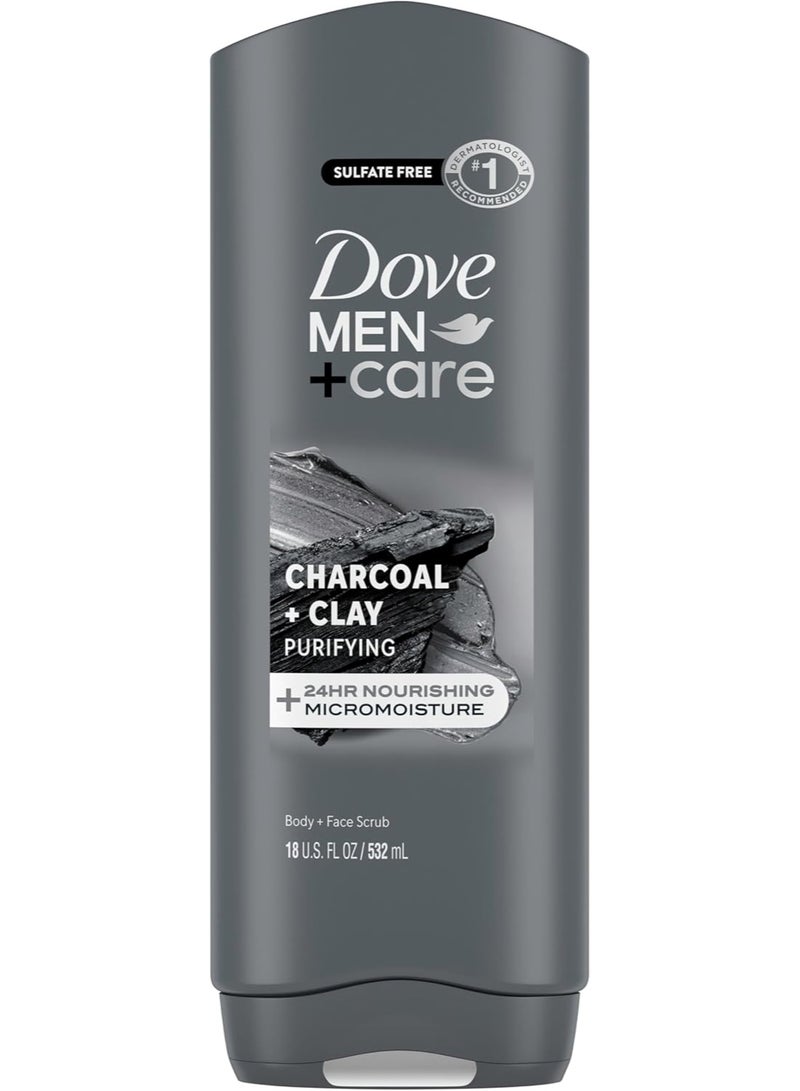 Dove Men+Care Dove Men + Care  Elements Body Wash Charcoal + Clay, Effectively Washes Away Bacteria While Nourishing Your Skin, Gray, 532ml - Image 1