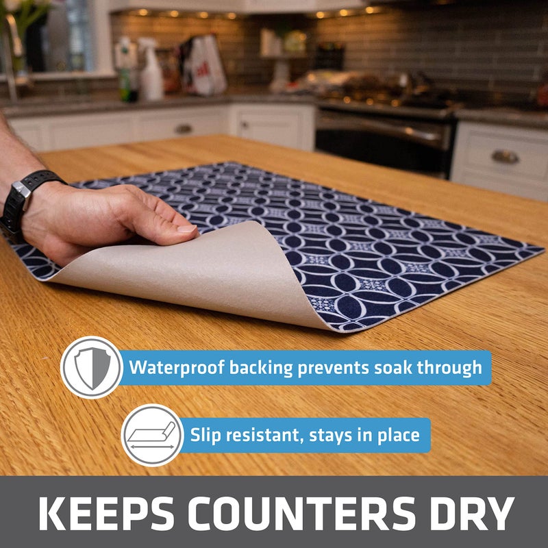 Drymate Jumbo XL Dish Drying Mat (19â€x24â€), Low-Profile, Super Absorbent, Quick Dry Fabric, Waterproof & Slip-Resistant, for Kitchen Counter, Trimmable, Easy to Clean (USA Made)(Indigo) - Image 3