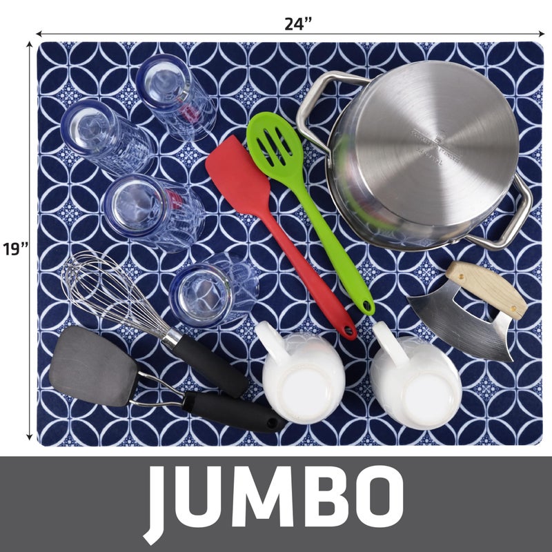 Drymate Jumbo XL Dish Drying Mat (19â€x24â€), Low-Profile, Super Absorbent, Quick Dry Fabric, Waterproof & Slip-Resistant, for Kitchen Counter, Trimmable, Easy to Clean (USA Made)(Indigo) - Image 5