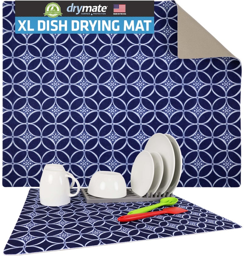 Drymate Jumbo XL Dish Drying Mat (19â€x24â€), Low-Profile, Super Absorbent, Quick Dry Fabric, Waterproof & Slip-Resistant, for Kitchen Counter, Trimmable, Easy to Clean (USA Made)(Indigo) - Image 1