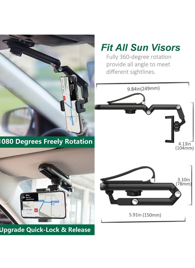KASTWAVE Car Phone Holder for Sun Visor, 1080° Rotatable Sun Visor Car Phone Mount Foldable Dashboard Phone Holder for Car, Universal Adjustable Spring Clip Car Cell Phone Stand for All Phone - Image 4
