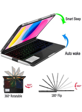Arabic English Magic Keyboard Case  for iPad (A16) 11th 11 inch 2025/iPad 10th 10.9 inch 2022 Case with Keyboard 360 Degree Rotatable Touch Trackpad 7Colors Rainbow Backlit Smart Wireless Keyboard Case for iPad 11th 11 inch/iPad 10th 10.9 inch - view 4
